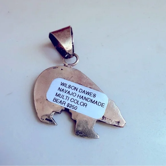 NWT Handmade Native Wilson Dawes Sterling Silver Muliti Stone Inlay Bear